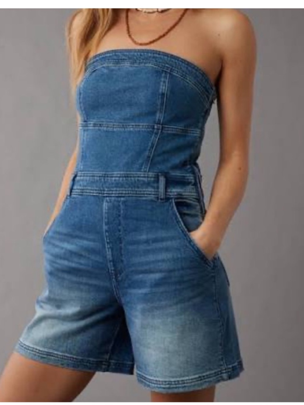 American eagle strapless denim romper